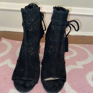 Black Heeled Open-Toe Booties